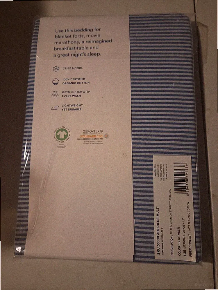 NEW The Company Store Organic Percale 1pc Pillowcase Standard 20x26 Blue/multi