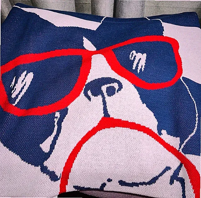 NWT The Company Store Dog Knit Throw Blanket 100% Cotton Blue 50x70 Modern