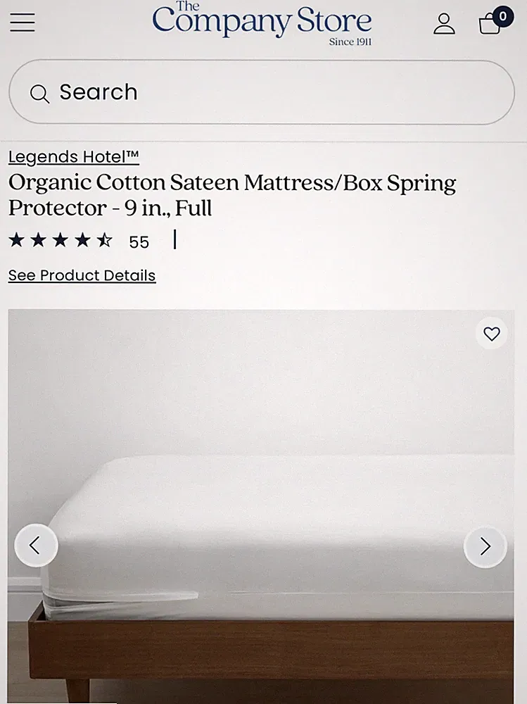 THE COMPANY STORE 100% ORGANIC COTTON SATEEN MATTRESS PROTECTOR FULL