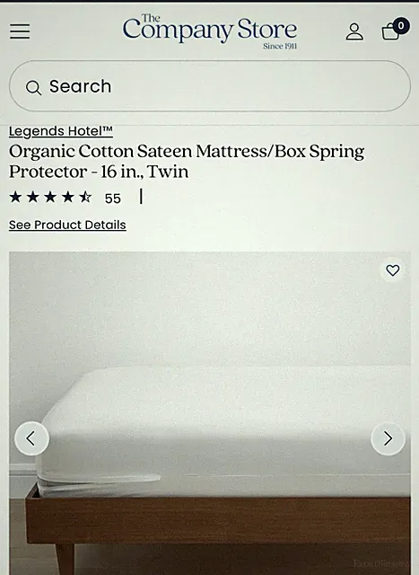 THE COMPANY STORE 100% ORGANIC COTTON SATEEN MATTRESS PROTECTOR TWIN
