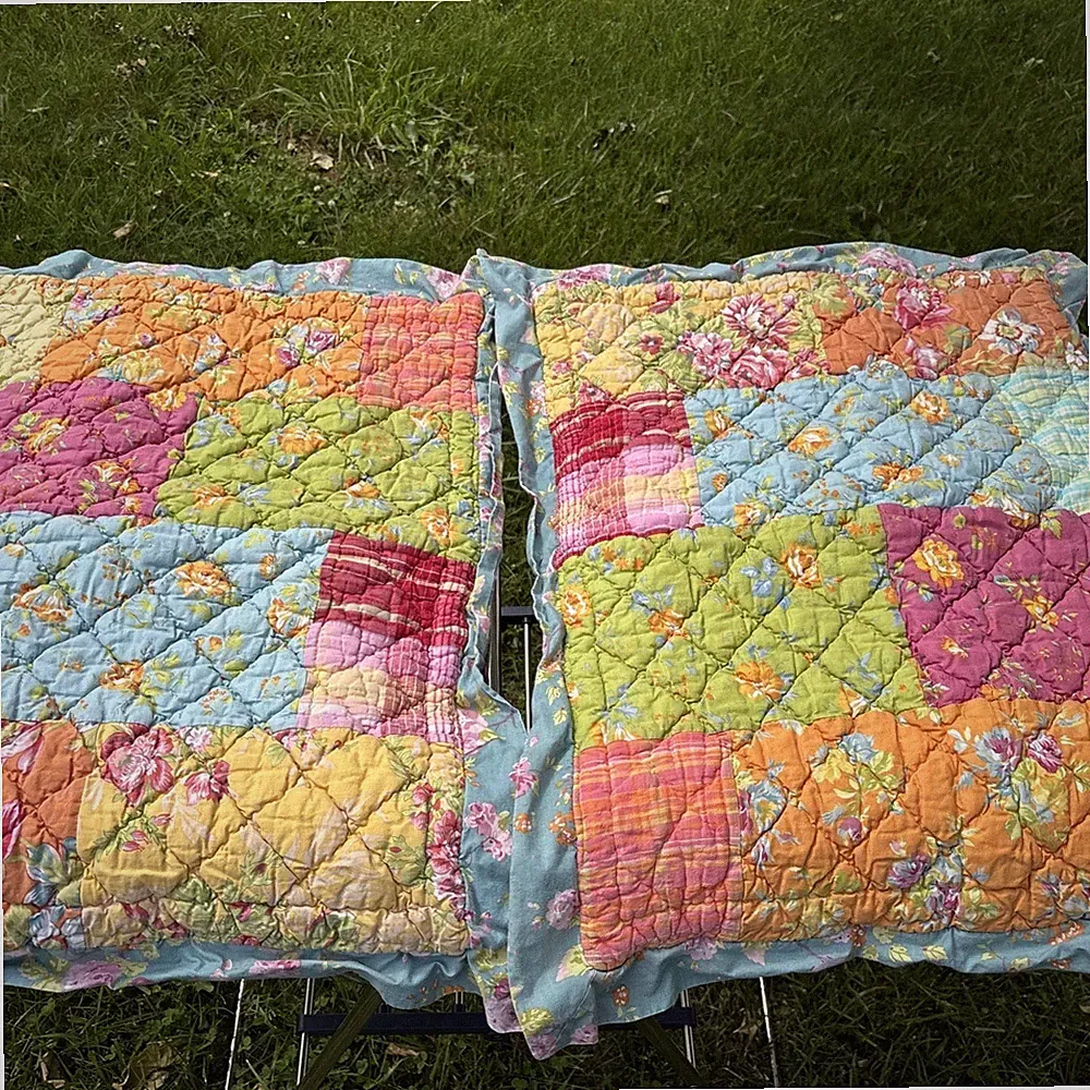 The Company Store 2 Standard Pillow Shams Quilted Flowers Floral Patchwork