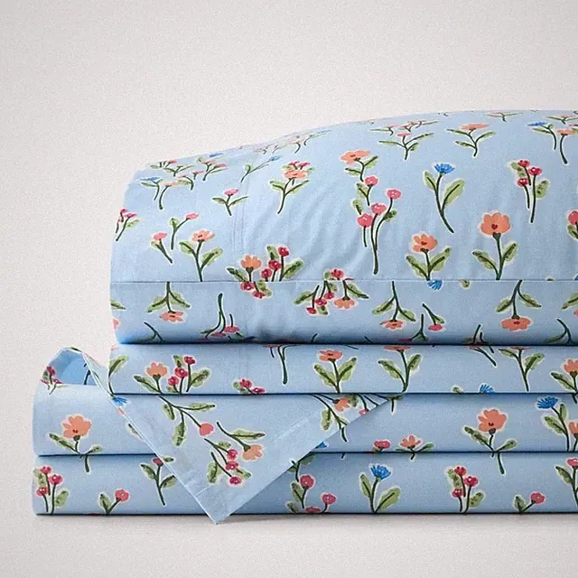 The Company store Blossoms and Stripes Classic Cool Cotton Percale Bed Sheet Set