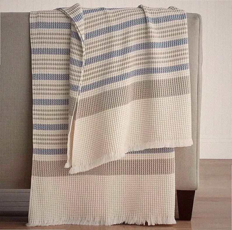 The Company Store Cadence Stripe Throw - Blue Taupe
