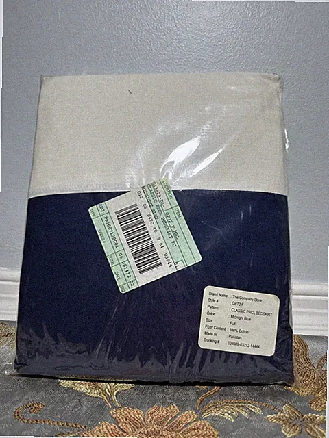 The Company Store Classic 100% Cotton Percale Bedskirt Midnight Blue Full Sz