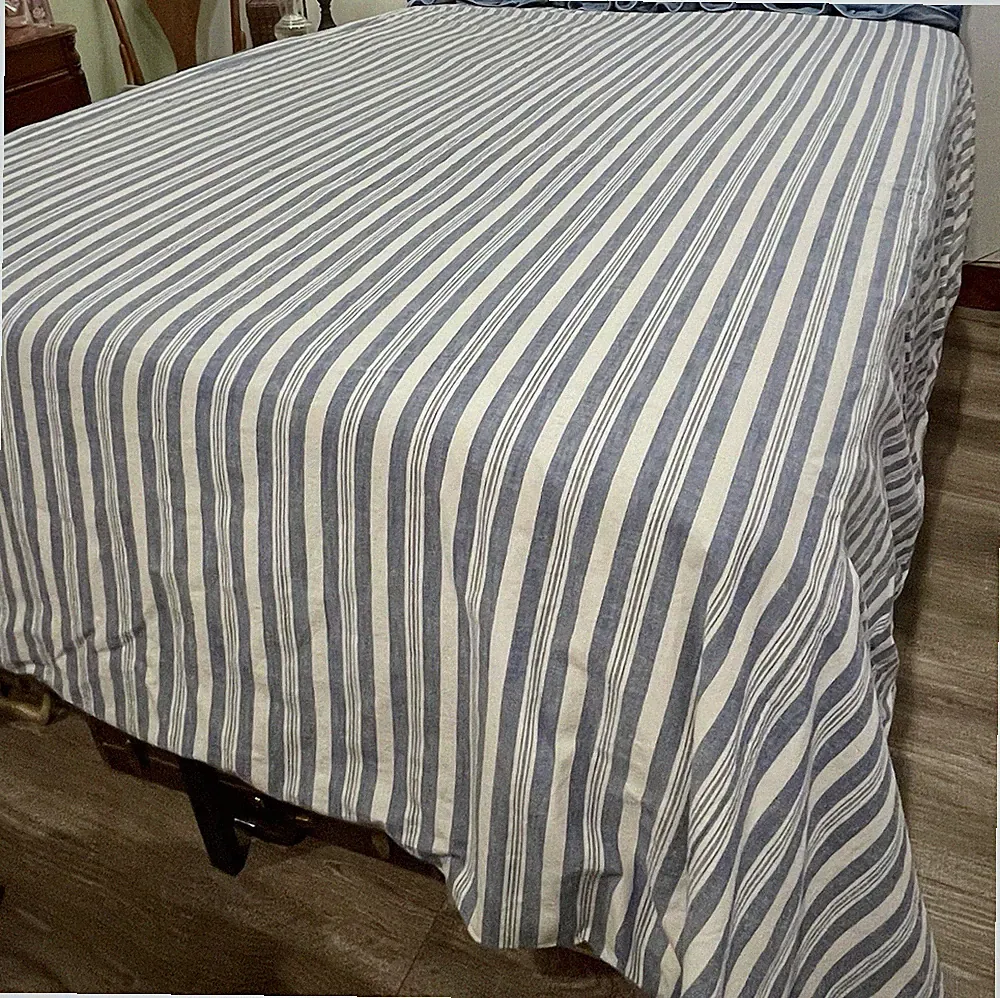 The Company Store Queen Duvet Cover Blue White Striped Cotton Ticking NO Shams