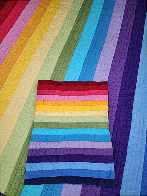 The Company Store Rainbow Stripe Quilt + Sham Twin Made In India Vtg Boho Cottag