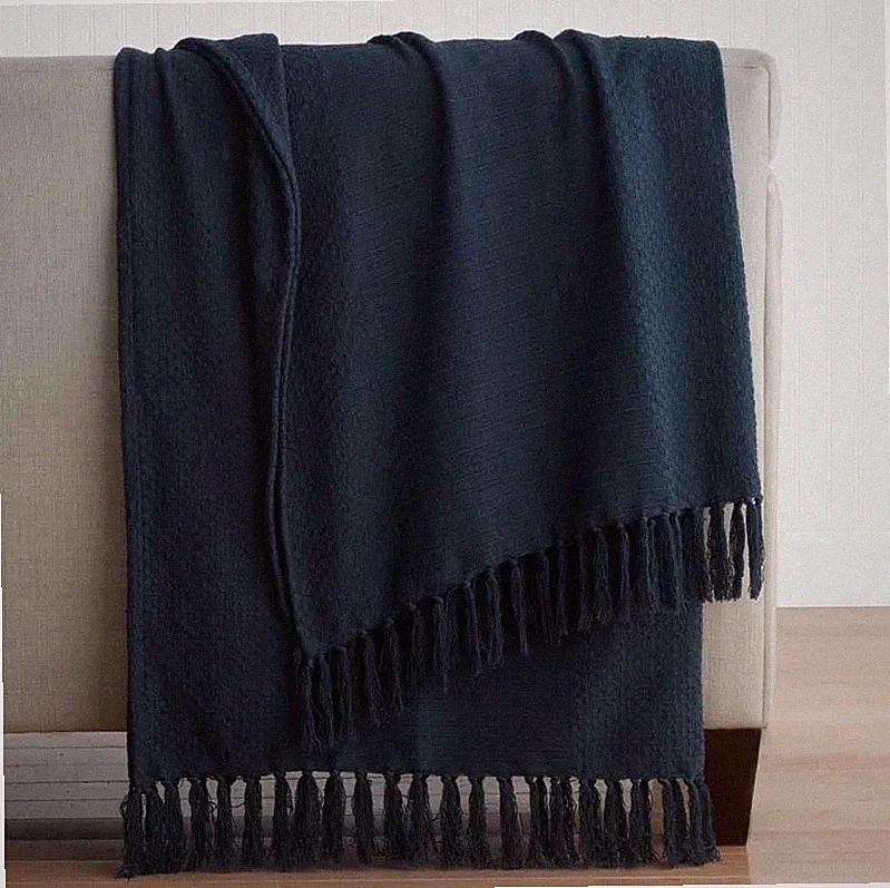 The Company Store Textured Stripe Throw - Dark Blue
