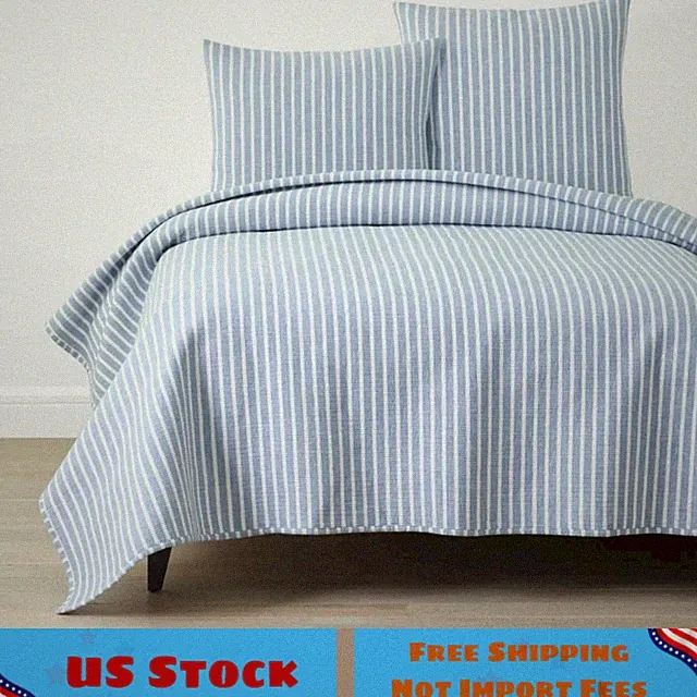The Company Store Yarn-Dyed Bengal Stripe Quilt - Blue & Quilted Sham